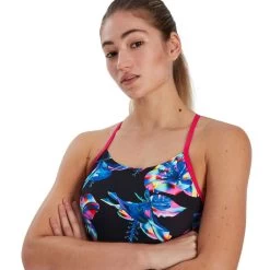 Speedo Womenâs Printed Freestyler Swimsuit Black/Blue