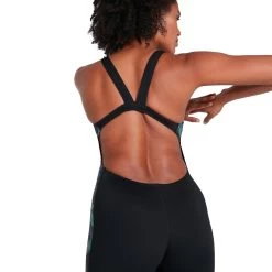 Speedo Womens Leaderback Kneesuit Black/Grey -Lingerie Store 8 13466g952 w2