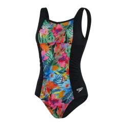 Speedo Womens Printed Contour 1Piece Shaping Swimsuit Black/Pink