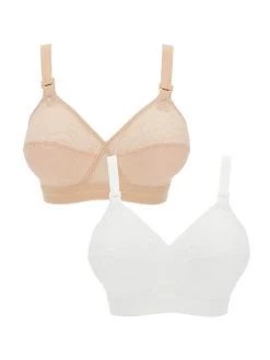 Playtex Cross Your Heart Lace Full Cup Soft Bra (Twin Pack) - White/Skin