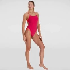 Speedo Womenâs Solid Freestyler Swimsuit Red